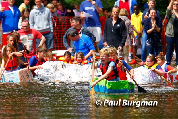 3/07/2016. Elstead Paper Boat Race, Elstead Moat. Action from the races.
