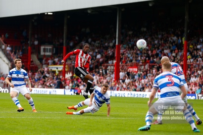 21/04/2018. Brentford v Queens Park Rangers SkyBet Championship Action from Griffin Park. Brentford's Romaine SAWYERS shoots